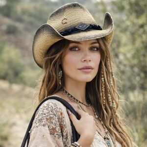 Charlie 1 Horse Boho Western Straw Cowgirl Hat Size Small